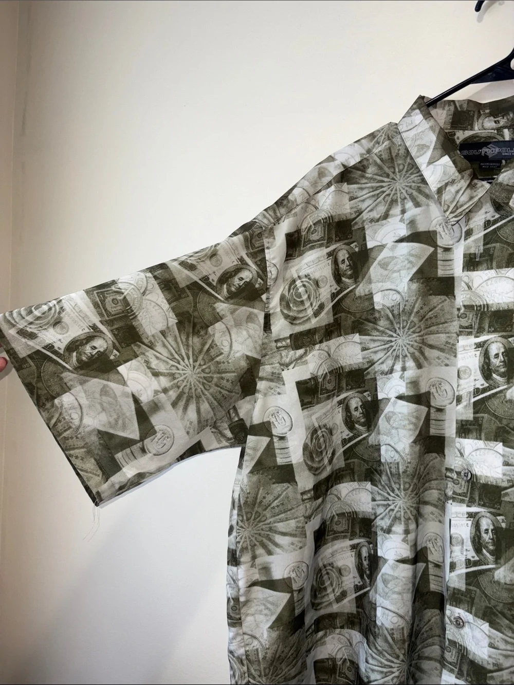 Robert Graham Olive and White Money Print Short Sleeve Shirt - Picture 3 of 4
